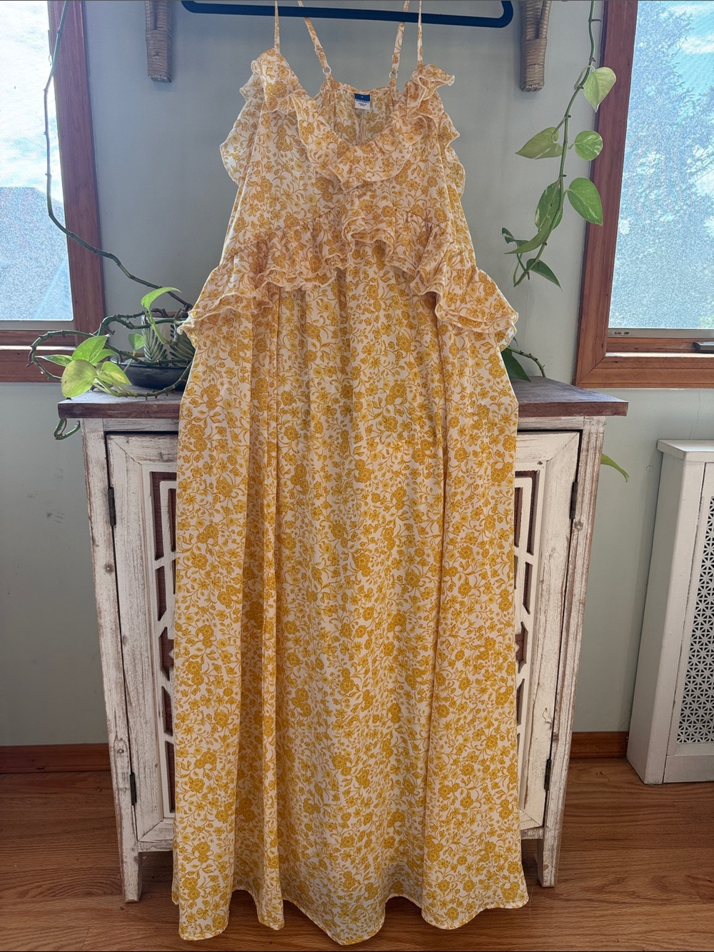 Old Navy Yellow Floral Ruffle Maxi Dress